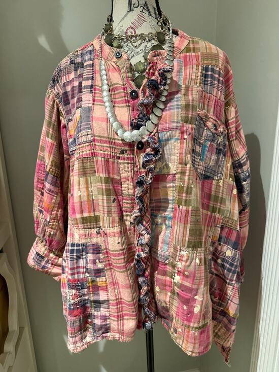 Tops - Magnolia Pearl Idgy Ruffle Shirt in Madras Azalea